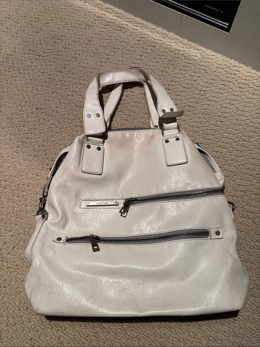 Matt & Nat Off-White vegan Leather Tote with Dual Zip Pockets